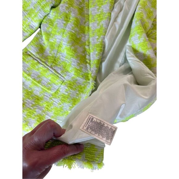 Steve Madden Harlow Womens Acid Lime Houndstooth Tweed Blazer Jacket Medium - Picture 2 of 10